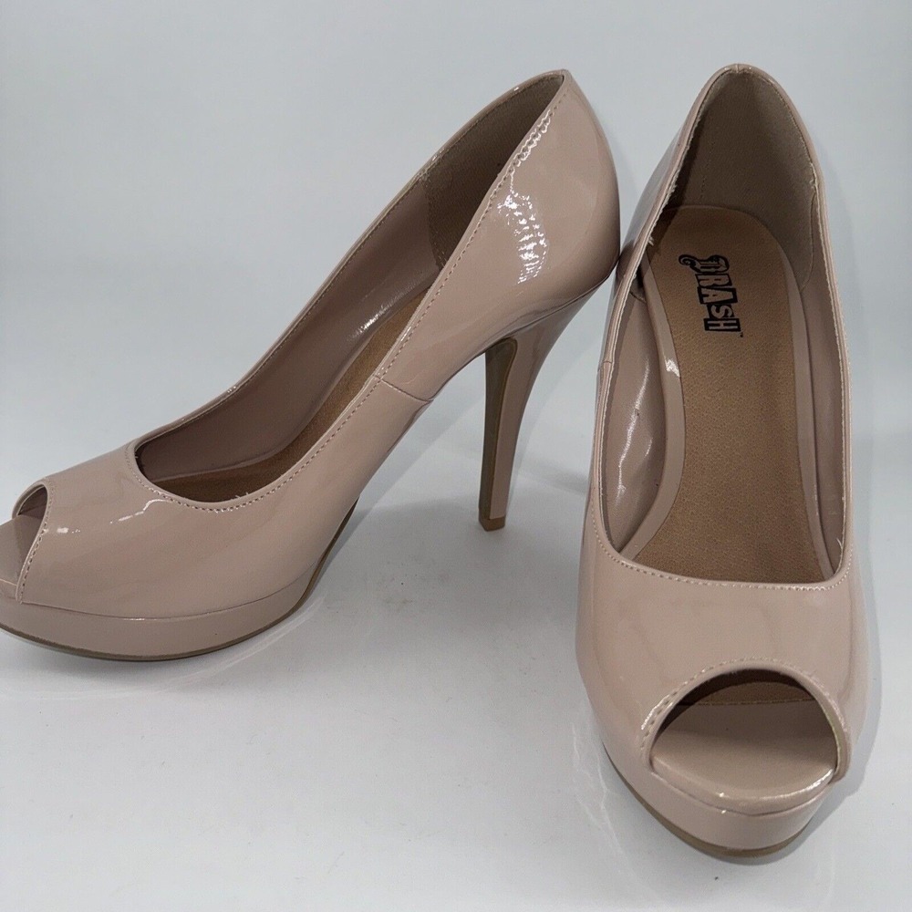 Peep Toe Stiletto Pumps Heels Size 8.5 Brash Women's Nude Blush Pink Patent